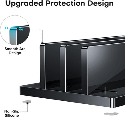 OMOTON Vertical Laptop Stand for Desk, Acrylic Dual Laptop Holder Desktop Clear Adjustable Dock for MacBook Pro Air, HP, All Gaming Laptops up to 17” (Clear, Dual Slot)