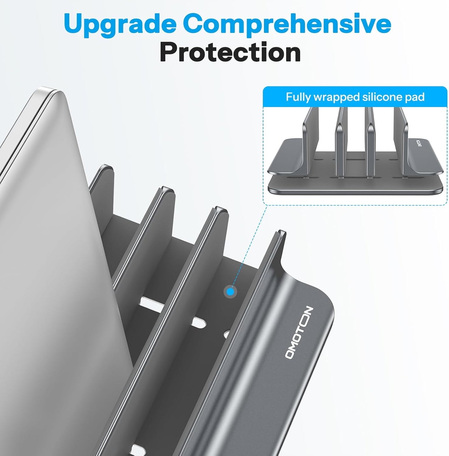 OMOTON Vertical Laptop Stand [Updated Double Version], Desktop Aluminum Mac Book Stand with Adjustable Dock Size, Fits All Mac Book, Surface, Chrome Book and Gaming Laptops (Up to 17.3 inch) (Black)