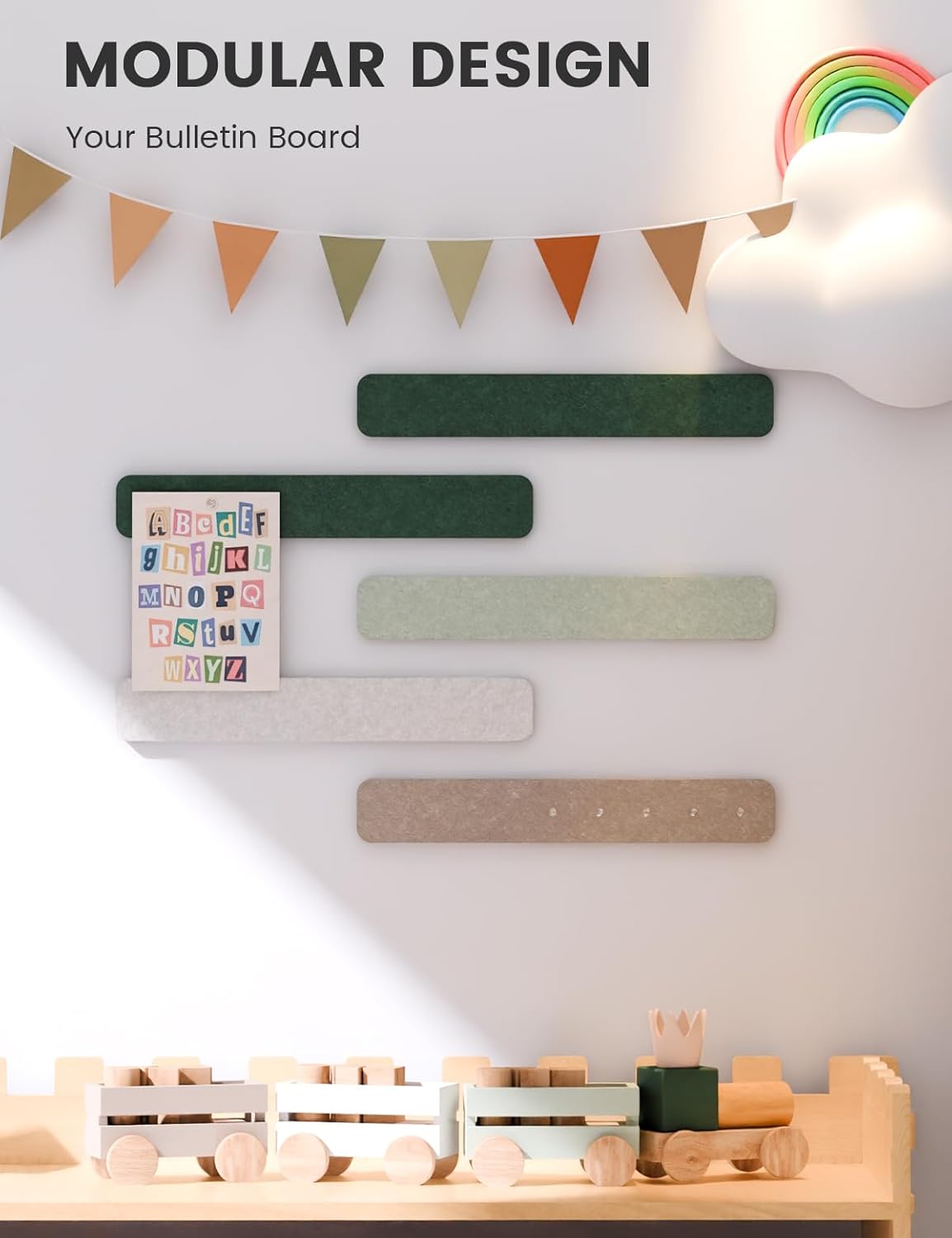 Fluxynara Cork Board Alternative Felt Strip Board 8-Pack 13"x2", Office Pin Board with 50 Push Pins, Adhesive Install for Bedroom Door & Home Office(Linen Dusk)
