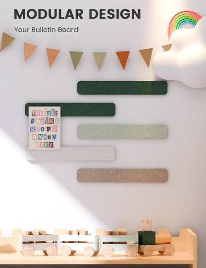Fluxynara Cork Board Alternative Felt Strip Board 8-Pack 13"x2", Office Pin Board with 50 Push Pins, Adhesive Install for Bedroom Door & Home Office(Linen Dusk)