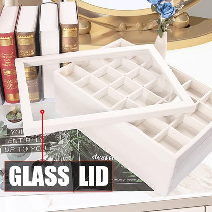 Coward Sunglass Organizer, Beige Velvet Glasses Trays - Eyeglasses Watches Jewelry Display - Men Women (8 Grids)