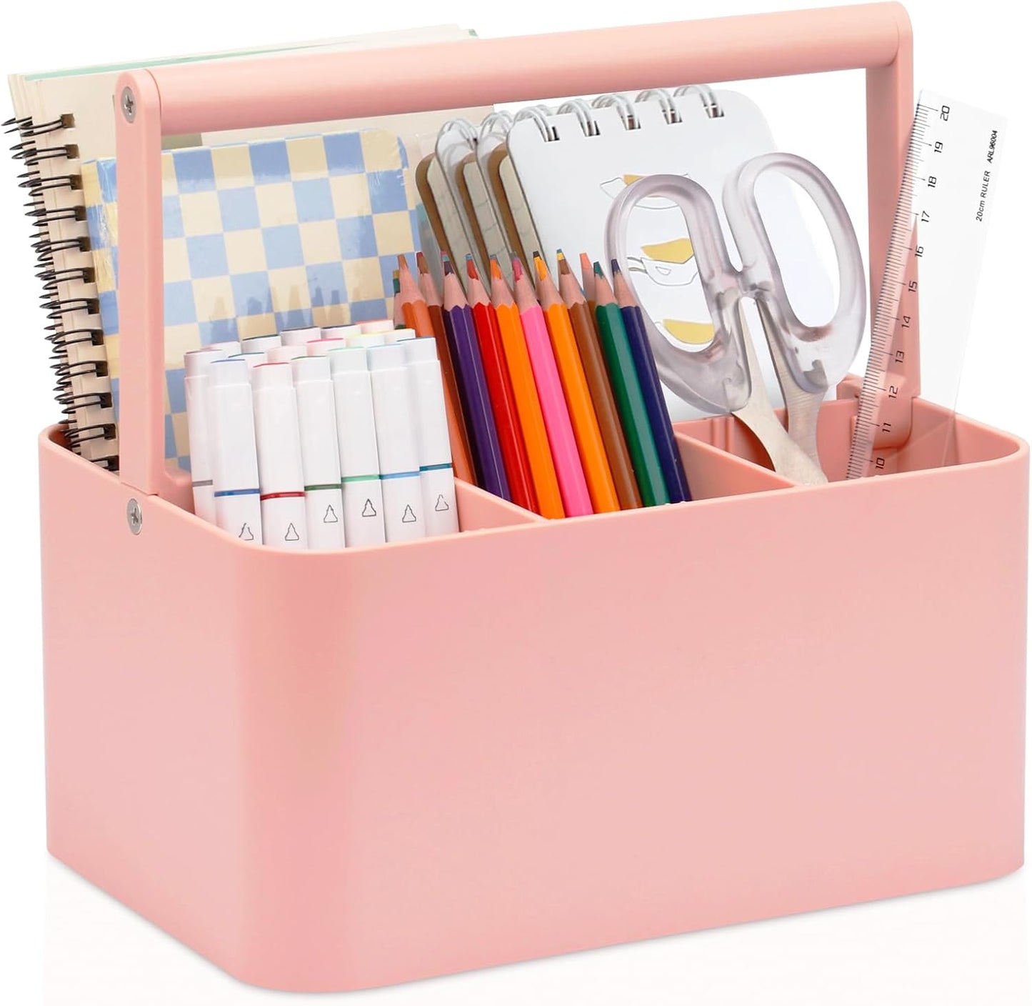 Multipurpose Caddy Organizer with Handle and Adjustable Divider, Portable Art Supply Storage Organizer for Art Craft Supplies, Dorm, Classroom, Office, Bathroom, Shower, Cleaning, Makeup (Pink)