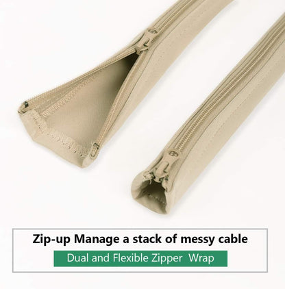 Flexible Cable Management Sleeve with Zipper - Extendable Cord Organizer System Wrap Wire Cable Cover Sleeve Holder, Keep Home & Office Clean Safe Protector for TV/Media, Beige, 39 Inches, 2 Pcs