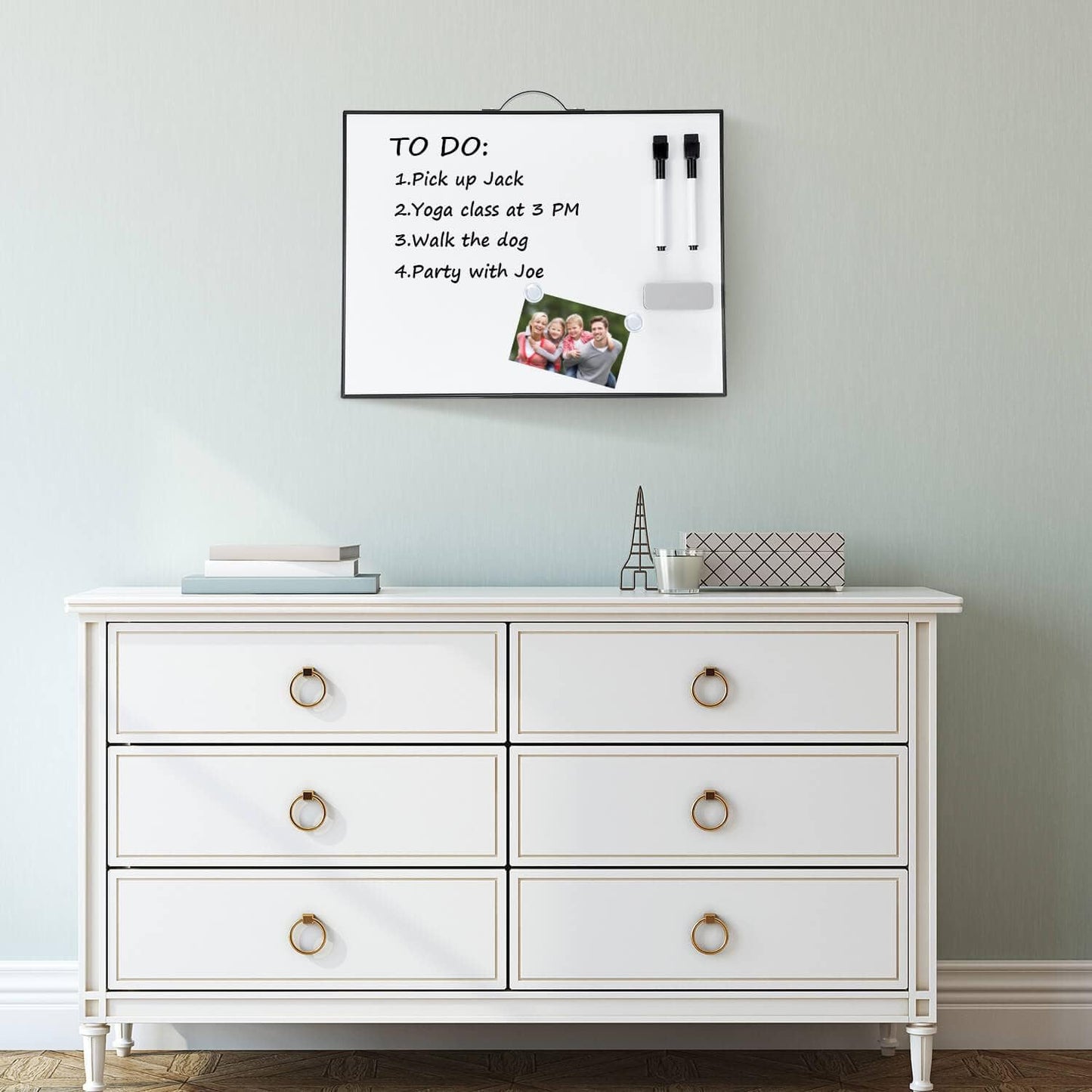 TSJ OFFICE Small Whiteboard Cork-Board - 16" X 12" Portable Aluminum Black Framed Magnetic Dry Erase Board, Small Bulletin Cork Board with Holder for Office, Home and School
