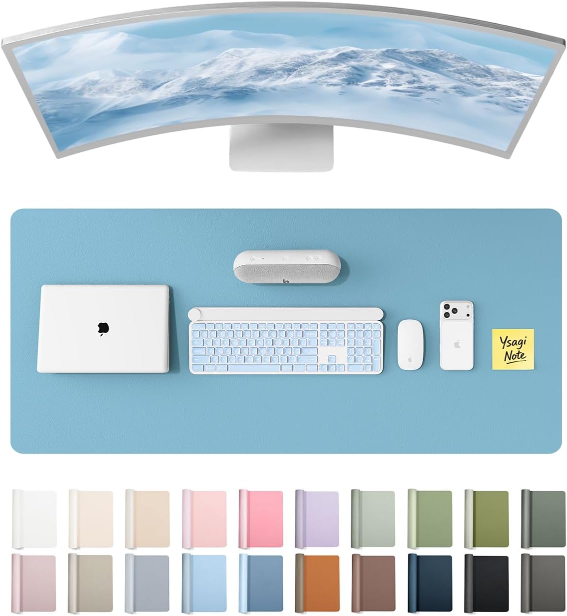 YSAGi Leather Office Desk Pad Protector, Large Mouse Pad, Non-Slip, PU Leather, Laptop Desk Blotter, Waterproof Writing Pad for Office and Home, Black, 23.6" x 13.8" - Colors A