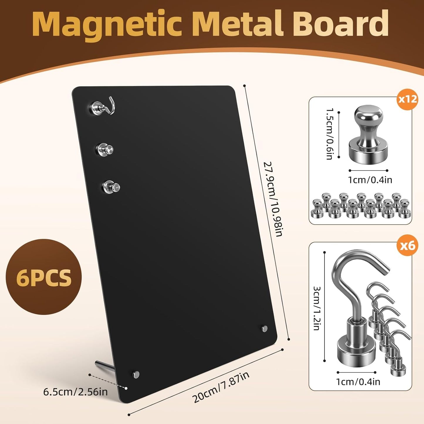Magnetic Metal Display Bulletin Board - 2 Pack 11x8Inch Magnet Display Stand with 6 Magnets for Displaying Memos Messages Photos in Home School Kitchen Office （ Black Vertical）
