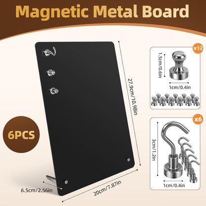 Magnetic Metal Display Bulletin Board - 2 Pack 11x8Inch Magnet Display Stand with 6 Magnets for Displaying Memos Messages Photos in Home School Kitchen Office （ Black Vertical）