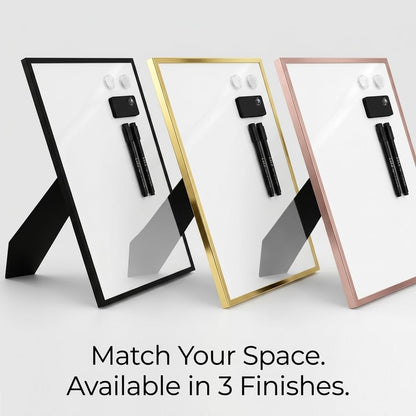 Magnetic Dry Erase Board 12x16 with Foldable Stand, Portable Gold Desktop Whiteboard for Home, Office, School & Kitchen, Includes Weekly & Monthly Magnetic Planner Sheets