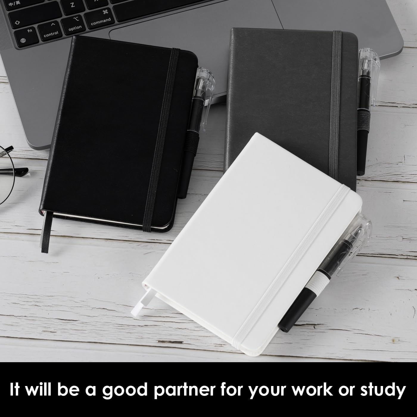 NIRMIRO 3 Pack Pocket Notebook Journals, Small Notepad Notebooks for Note Taking, A6 Mini Note pads with Pen Holder, 408 Lined Pages, 3.7" x 5.7", Black, Brown, Blue