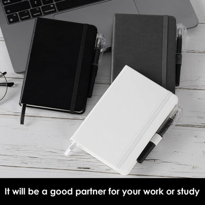NIRMIRO 3 Pack Pocket Notebook Journals, Small Notepad Notebooks for Note Taking, A6 Mini Note pads with Pen Holder, 408 Lined Pages, 3.7" x 5.7", Black, Brown, Blue