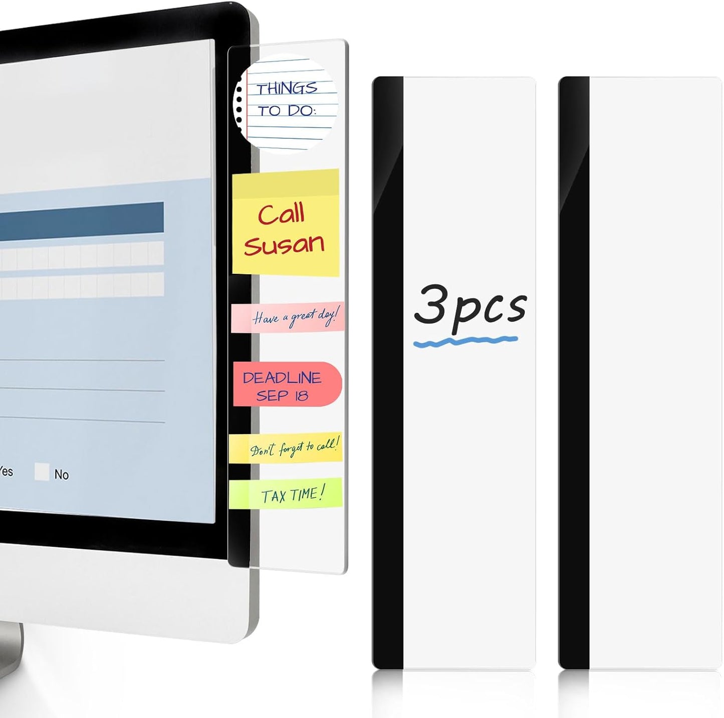 DOLLAR BOSS Monitor Memo Boards for Computers 2 Pcs Office Desk Accessories 11" x 3.1" Transparent Acrylic Monitor Side Panel Multifunction Message Board Screen Note Holder for Office Home Work Desk
