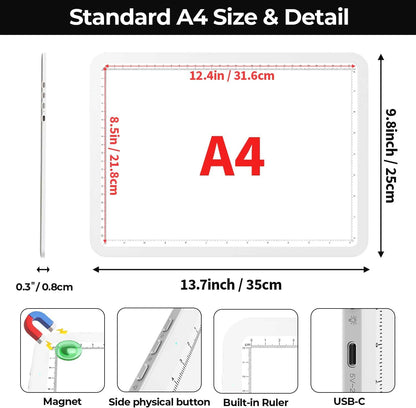 A2 Light Pad (25.2" x 18.4"), Large Magnetic Bright Light Box for tracing,6 Levels Dimming/3 Color,Physical Buttons,Light Board for Diamond Painting,Light Table for Drawing, Sketching