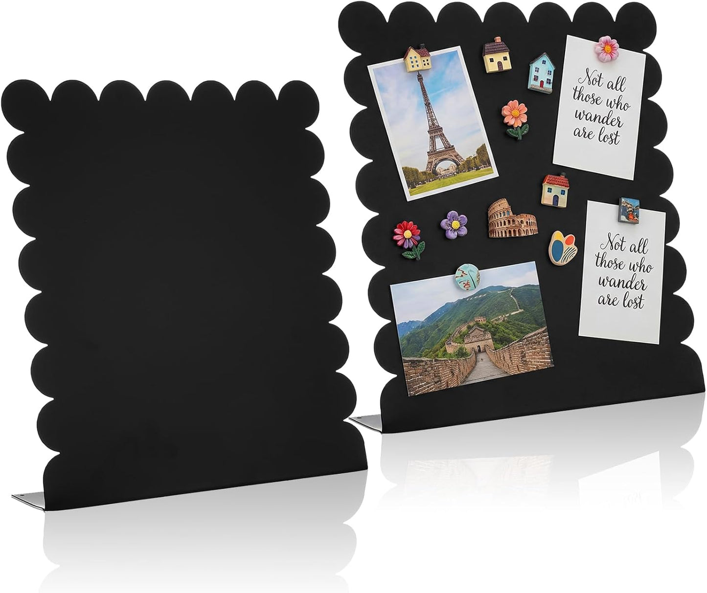 Gueevin 2 Pcs Magnet Board Standing Magnetic Metal Board for Desk and Wall Scalloped Magnetic Display Stand for Memos Photos and Documents Home Office School Desk Storage Decoration(White,Medium)