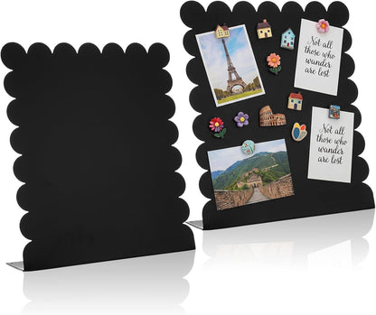 Gueevin 2 Pcs Magnet Board Standing Magnetic Metal Board for Desk and Wall Scalloped Magnetic Display Stand for Memos Photos and Documents Home Office School Desk Storage Decoration(White,Medium)