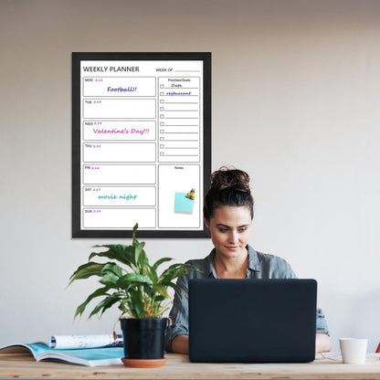 Dry Erase White Board Weekly Calendar Board, Magnetic Whiteboard for Wall,13“x17 Solid Wood Rustic Brown Framed Message Board, Planner Board for Office, Home, School(Weekly-BB-RB-3343)