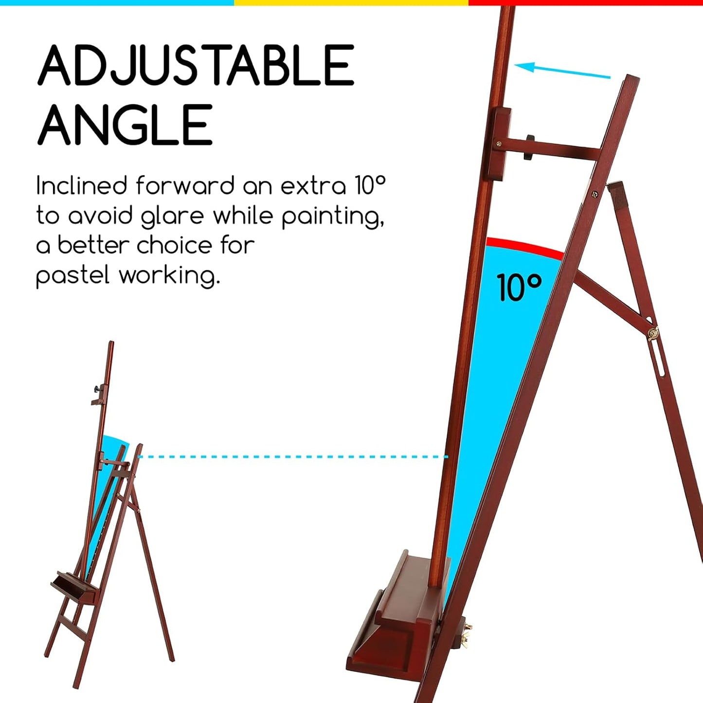 MEEDEN Large Painters Easel Adjustable Solid Beech Wood Artist Easel, Studio Easel for Adults with Brush Holder, Holds Canvas up to 48" - Walnut