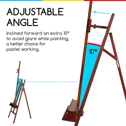 MEEDEN Large Painters Easel Adjustable Solid Beech Wood Artist Easel, Studio Easel for Adults with Brush Holder, Holds Canvas up to 48" - Walnut
