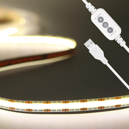 PAUTIX COB LED Strip Lights 5V USB Powered Dotless Super Bright Dimmable LED Lights 3000K Warm White 6.56ft TV Backlights,Flexible 3M Adhesive Under Cabinet Light for Bedroom,Kitchen,Shelf Lighting