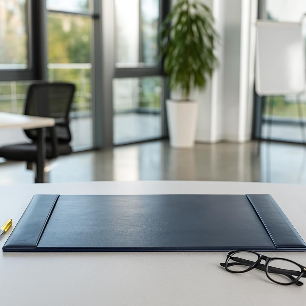 DACASSO Bonded Leather Desk Pad with Side Rails - Luxury Leather Desk Blotter for Writing - Padded Executive Desk Surface Protector - ( Burgundy, 30” x 18”)