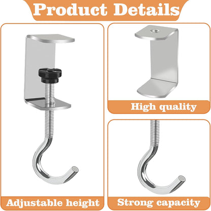 6 Pcs Adjustable Table Hooks for Hanging Bags, Heavy Duty Metal Backpack Hooks for Desk
