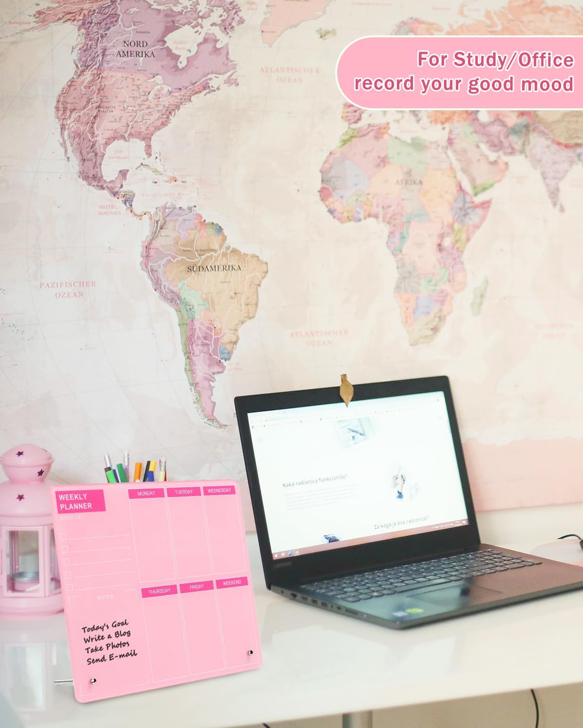 Desktop Thickened Acrylic Dry Erase Board, Weekly White Board with to Do List, Tabletop Whiteboard with Stand, Frameless Dry Erase Pink White Board，9.5"x6.7" for Office, Home, School(Desktop-PK-1724)