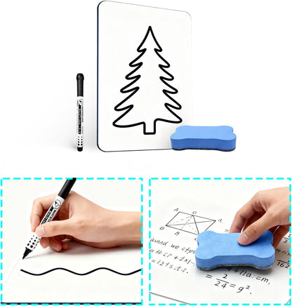 Double Sided Portable White Board 9''x12'' Small Dry Erase Board, Mini Whiteboard with 2 Markers and 2 Erasers, Dry Erase Whiteboard for Memos, Drawing, Notes, Menu, Message, Classroom and Home Use