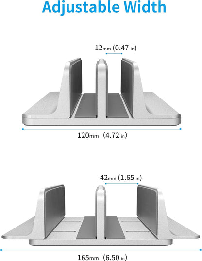 JARLINK Vertical Laptop Stand Holder, Aluminum Double Desktop Stand Holder with Adjustable Dock (Up to 17.3 inch), Compatible with MacBook, Surface, Chromebook, and Gaming Laptops, Silver