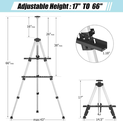 Art Painting Artist Easel Stand, Portable Adjustable Aluminum Metal Tripod Display Easel with Bag, Height from 17 to 66 inch for Table-Top/Floor Drawing and Displaying, Black