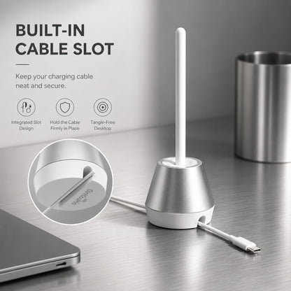 Aluminum Stylus Stand, 2-in-1 Desktop Pen Holder & Cable Organizer Compatible with Apple Pencil 1st/2nd Gen, Anti-Slip Silicone Base Desk Accessory (Black)