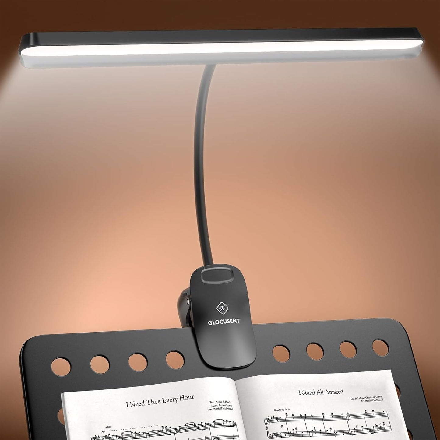 Glocusent Super Bright Eye-Caring Music Stand Light, Clip on Piano Lamp with 3 Colors & 5 Brightness Levels, 57 LEDs, USB-C Rechargeable, Lasts up to 140 Hrs, Perfect for Piano & Sheet Music