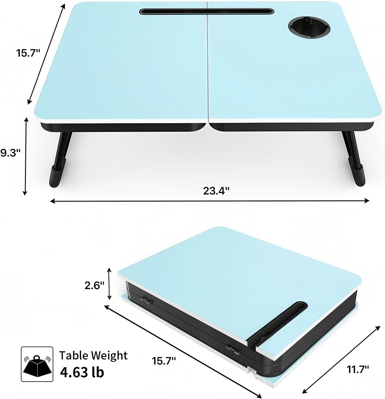 BUYIFY Foldable Laptop Bed Desk for Couch, Sofa - Large Lap Desk Tray Table with Cup Holder and Tablet Slot - Portable Notebook Stand for Eating, Writing, Studying and WFH -NEW-006-USA Original Patent