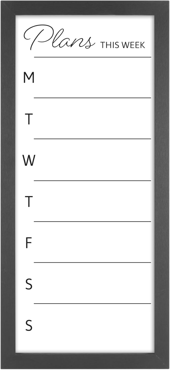 MCS Dry Erase Weekly Planner 11x24 Walnut Framed Calander Whiteboard for Wall, Plan Your Week with Family Weekly Planner for Dinners, Sports, Events & More