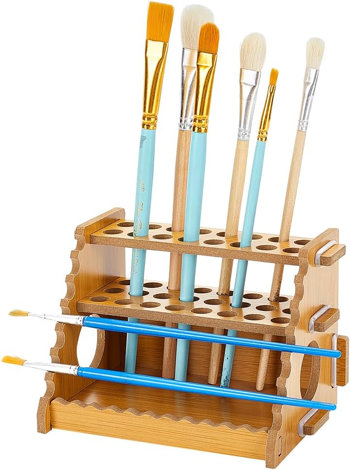 AHANDMAKER Paint Brush Holder Calligraphy Brush Holder for 40 Brushes Desk Stand Paint Brush Holder Drying Stand Paintbrushes, Makeup Cosmetic Brushes, Pencils, Pens