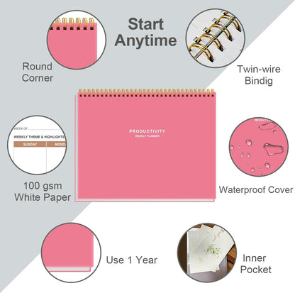 Weekly Productivity Planner - 8.5" x 11" Dashboard Desk Notepad Has 6 Focus Areas to List Tasks for Goals, Projects, Clients, Academic or Meal-Organize Your Daily Work Efficiently, 54 Weeks, Green