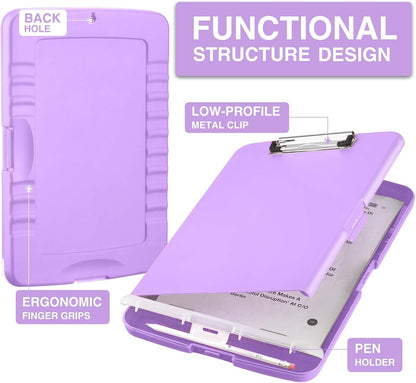 Sooez Clipboard with Storage, Clip Board 8.5 x 11 with Pen Holder, Plastic Organization Case Box for Letter Legal A4 Size Paper, Low Profile Clip, Nurses Teachers Must Haves, School & Office Supplies