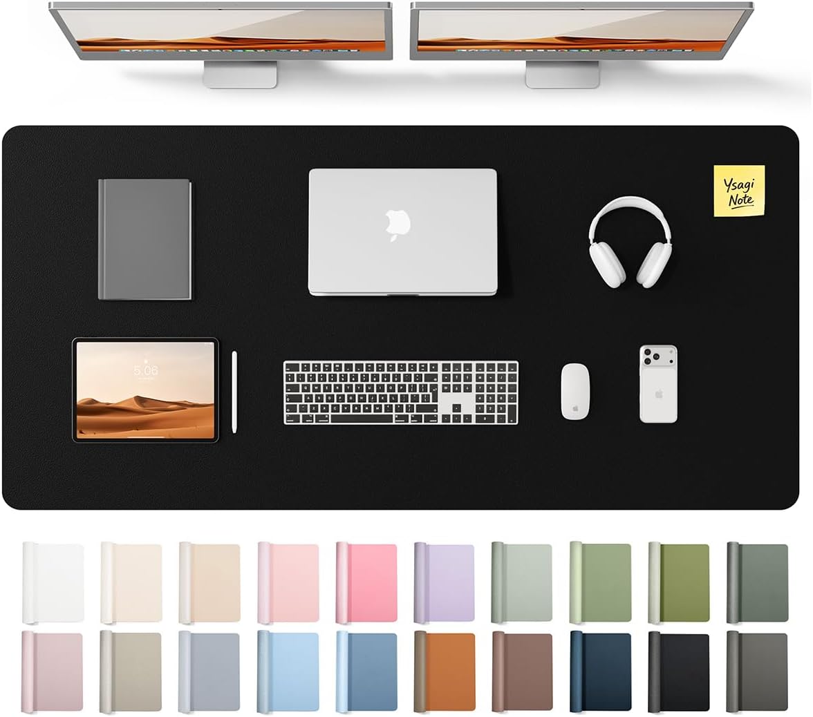 YSAGi Leather Office Desk Pad Protector, Large Mouse Pad, Non-Slip, PU Leather, Laptop Desk Blotter, Waterproof Writing Pad for Office and Home, Black, 23.6" x 13.8" - Colors B
