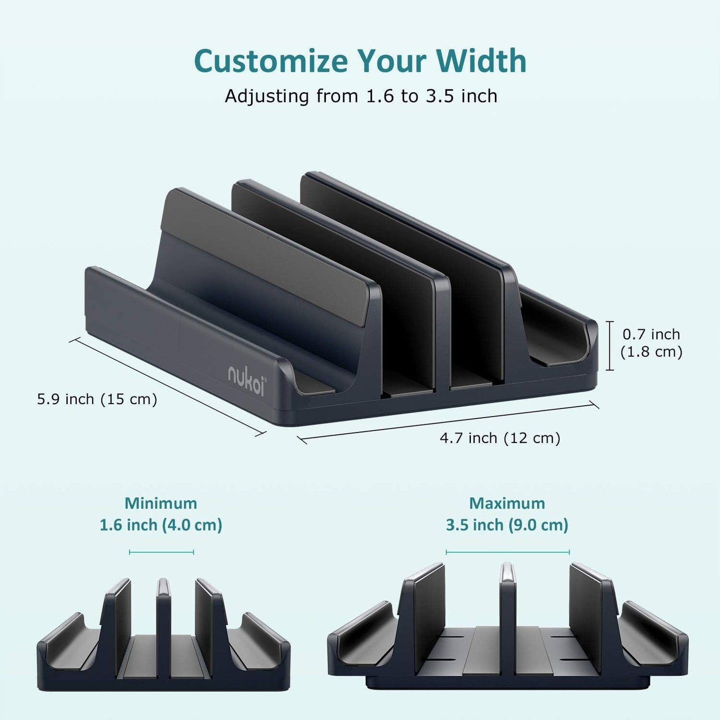 Vertical Laptop Stand - SPACEMax Adjustable GRIPLock Anti-Tip Silicone 4 Slots Aluminum Desktop Holder - Double Dock Stand - 2 Phone Slots Fits Up to 17.3” Laptops, Tablets, Phones - Silver