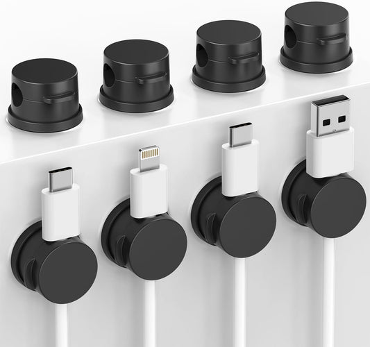 Inchor Cord Organizer, Rotatable Cable Organizer 8 Pack, No-Residue Adhesive Spring Cable Clips, Cord Holder for Nightstand, Kitchen, Office Accessories and Car (White)