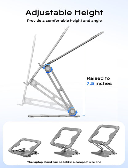 JCZT Adjustable Laptop Stand for Desk, Metal Foldable Laptop Riser, Portable Laptop Holder Mount, Ventilated Cooling Computer Notebook Stand for MacBook Air Pro, All 10-16'' Notebooks Laptops, Pink