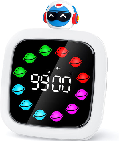 Yunbaoit Digital Visual Timer for Kids, Rechargeable 99-Minute Silent Countdown Timer with 19 Ringtones, 9 Optional DIY Color Star Display, Time Management Tool with Pause Function (Rainbow)