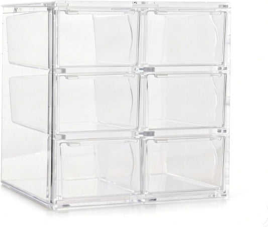 Acrylic Drawer Organizer, Clear Desk Organizer with Drawer, Plastic Stackable Storage Drawers with 6 Drawers, Dustproof Organizers for Jewelry, Craft, Office Supplies