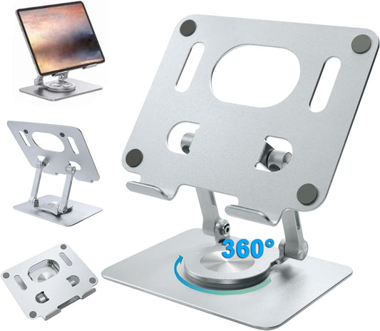 DCHAV Foldable Adjustable Drawing Tablet Stand for Desk iPad Holder Laptop Computer Riser 360 Rotating Ergonomic Aluminum Raised Table for Portable Monitor Phone 5-12 Inch Notebook, Silver