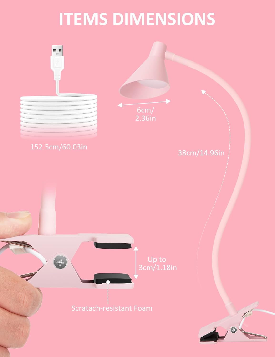 Clip on Light LED Reading Light for Books in Bed, Eye Care Dimmable Reading Lamp 3 Color & 10 Brightness Levels Flexible Clip on Lamp Reading Light for Bed Headboard Bedside Dorm Desk Table - Black