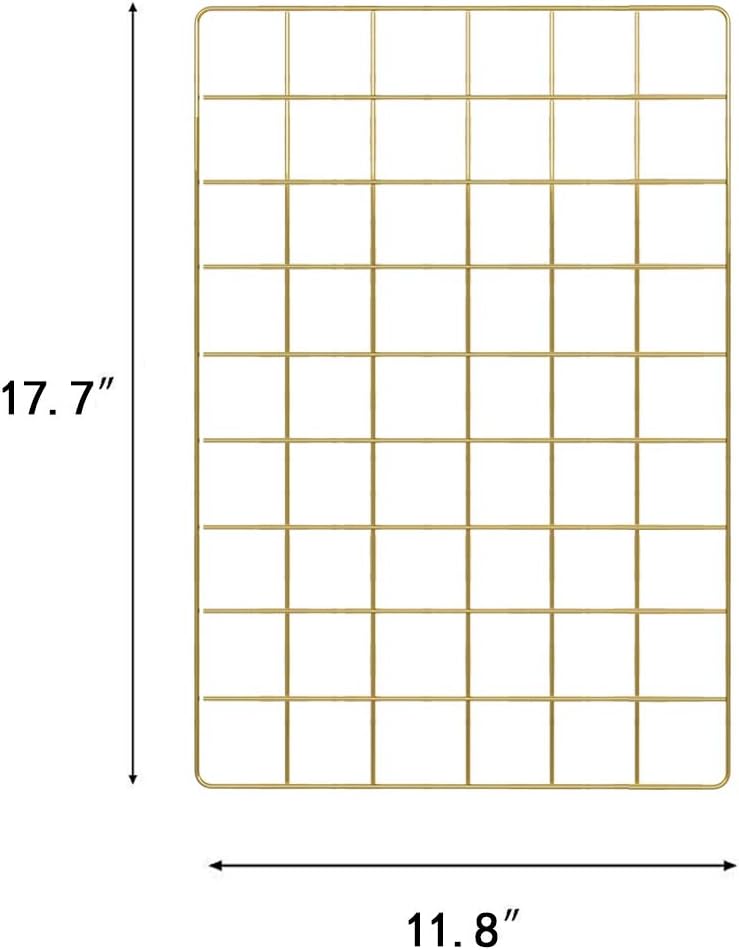 Wall Grid Panel for Photo Display,Wall Storage Organizer,5 Metal Clips & 3 S Hooks & 4 Nails & 4 Plastic Hanging Buckles and 4 Screws Offered,Size 17.5" x 11.8",2 Pack(Gold)