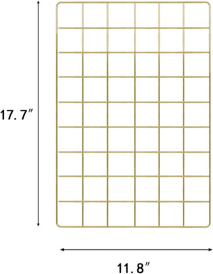 Wall Grid Panel for Photo Display,Wall Storage Organizer,5 Metal Clips & 3 S Hooks & 4 Nails & 4 Plastic Hanging Buckles and 4 Screws Offered,Size 17.5" x 11.8",2 Pack(Gold)