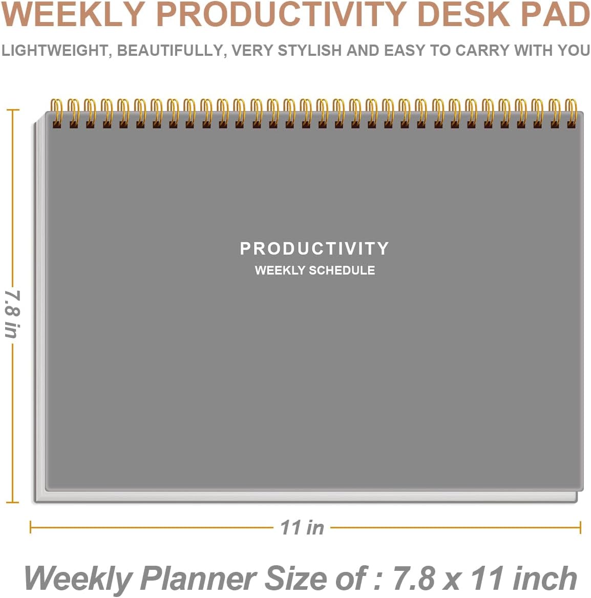 Weekly Productivity Planner - 8" x 11" Dashboard Desk Pad/Planner, Habit Tracker, Spiral Undated Weekly Planner for Office/School/Home, 54 Weeks, Black
