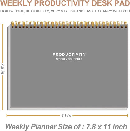 Weekly Productivity Planner - 8" x 11" Dashboard Desk Pad/Planner, Habit Tracker, Spiral Undated Weekly Planner for Office/School/Home, 54 Weeks, Black