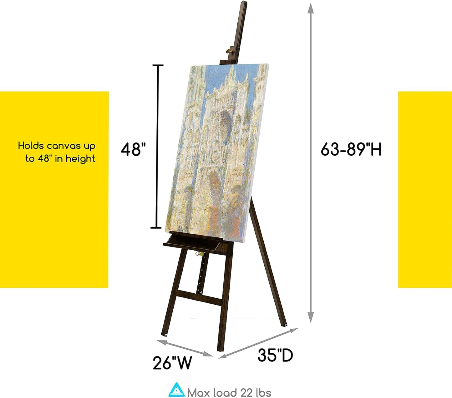 MEEDEN Large Painters Easel Adjustable Solid Beech Wood Artist Easel, Studio Easel for Adults with Brush Holder, Holds Canvas up to 48" - Walnut