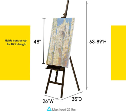 MEEDEN Large Painters Easel Adjustable Solid Beech Wood Artist Easel, Studio Easel for Adults with Brush Holder, Holds Canvas up to 48" - Walnut