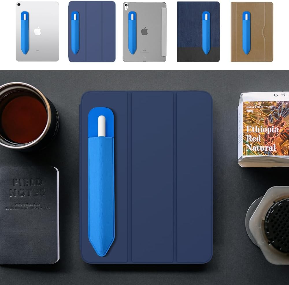 MoKo Pencil Holder Sticker Fit Apple Pencil Pro, Apple Pencil (USB-C), iPencil 1st/2nd Generation, Elastic Pencil Pocket Pouch Adhesive Sleeve Attached to iPad Case for Stylus Pens,Black